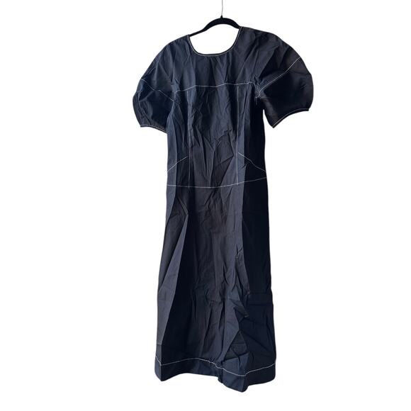 madewell black puff-sleeve drop-waist midi dress women's nq890 size 8 - Picture 2 of 5